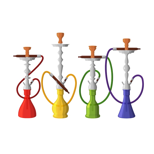 Colorful shishas on white in flat style