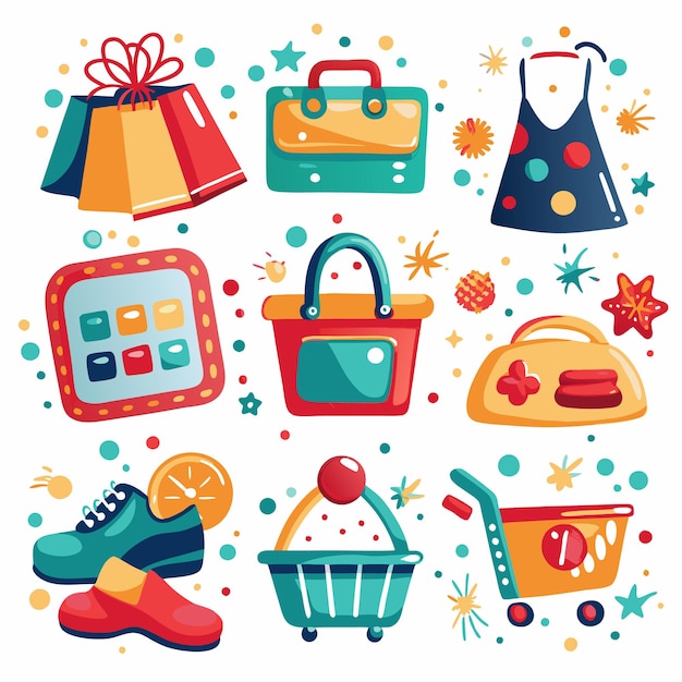 Colorful Shopping Bags Suitcases and More for a Fun Shopping Spree