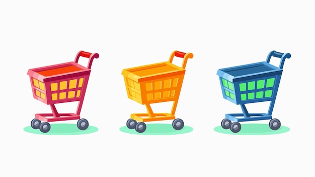 Colorful Shopping Cart Basket Icon Cartoon Vector Illustration