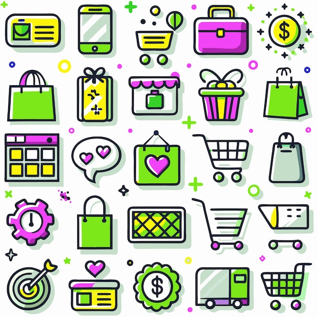 Colorful Shopping and Ecommerce Icons