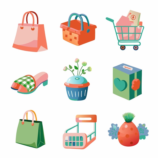 Colorful shopping icons set