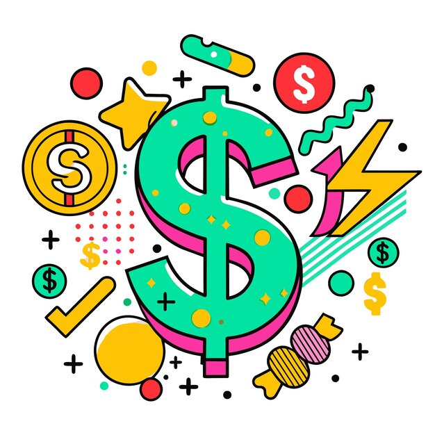 Vector a colorful sign dollar vector groovy style illustration