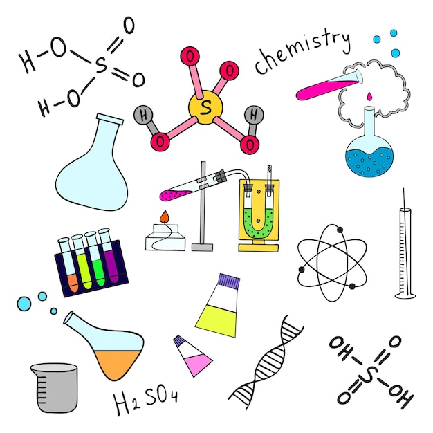 Colorful sketch of science doddle elements