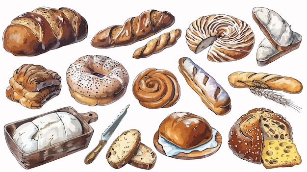 Colorful Sketchy Bread and Bakery Items in Retro Style