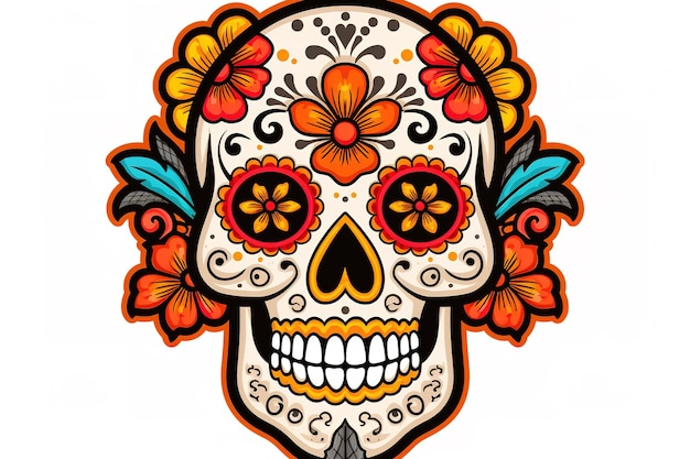 a colorful skull with flowers on it and a skull with colorful flowers on it