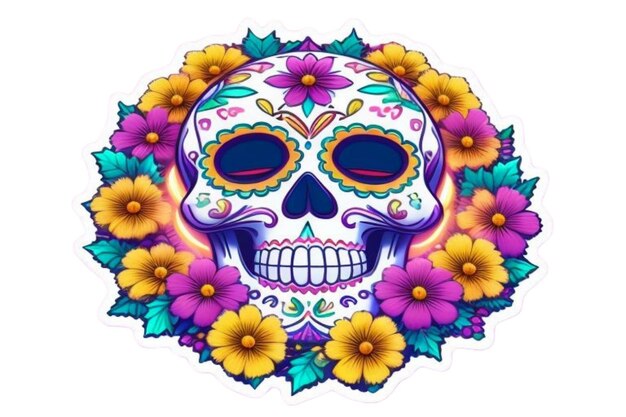 Vector a colorful skull with flowers and a skull on it