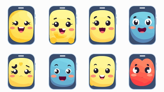 Colorful Smartphone with Funny Emoticons Isolated Set for Social Media Marketing