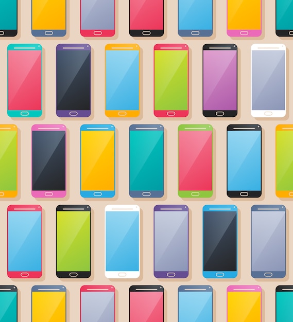 Colorful smartphones seamless pattern. 