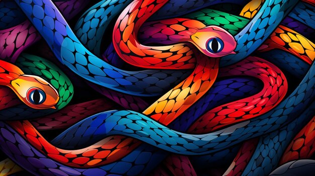 a colorful snake with a blue and green tail