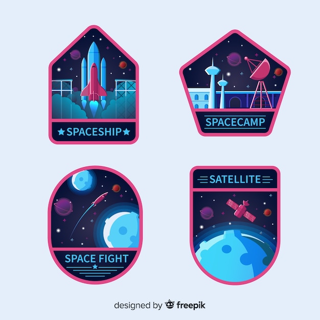 Colorful space badge collection with flat design