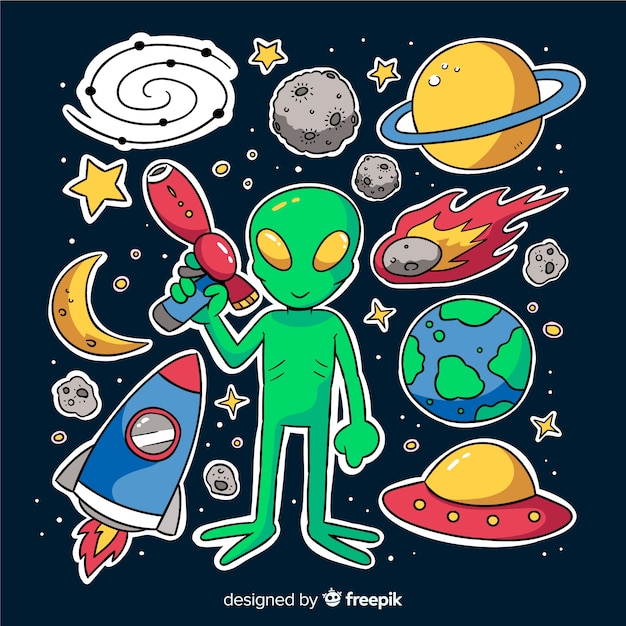 Colorful space sticker collection design