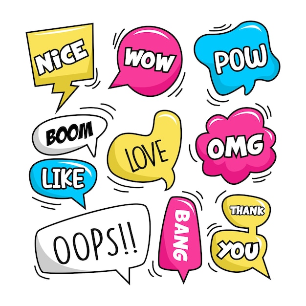 colorful speech bubble expression collection set