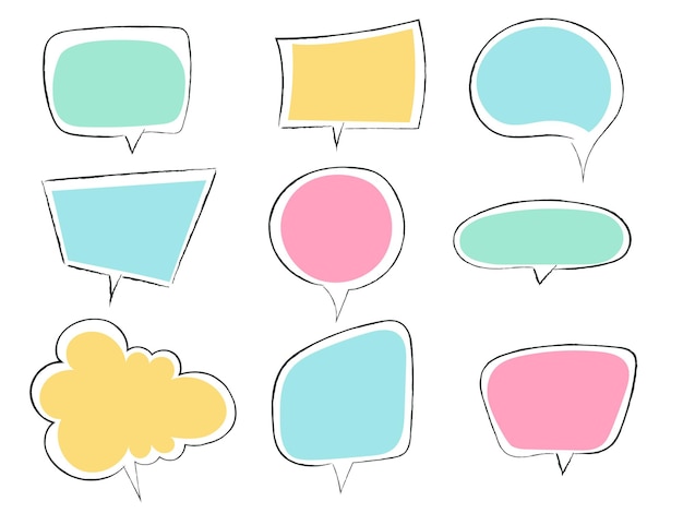 Colorful speech bubbles set with outline frame