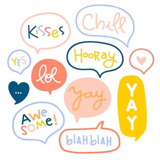 Colorful speech bubbles with different expressions set