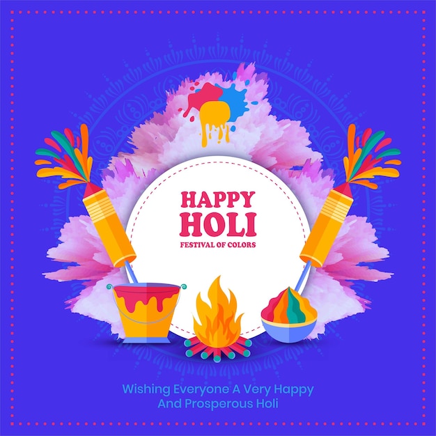 Colorful Splash and Typography Illustration of Happy Holi Vector Design with Holi Elements