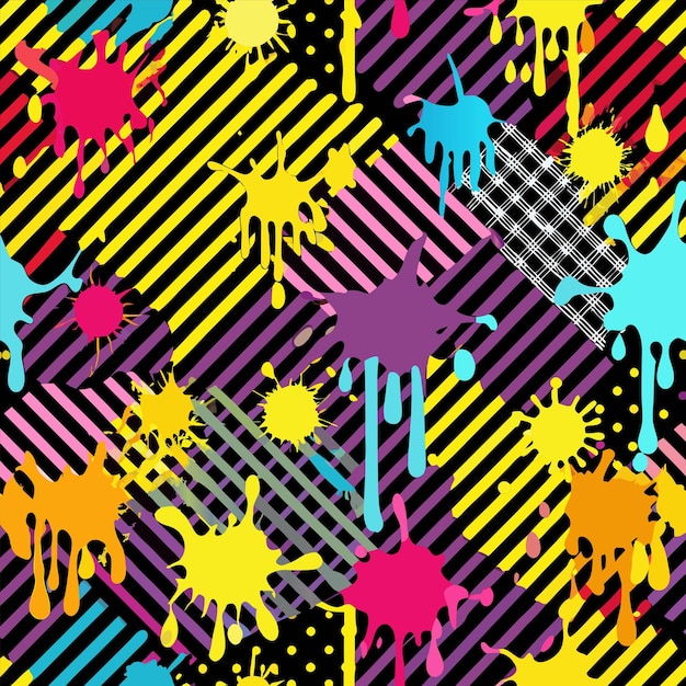 colorful splashes of paint with a black and yellow background