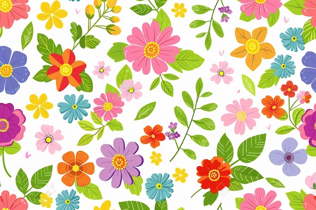 Colorful Spring Flowers in Seamless Pattern