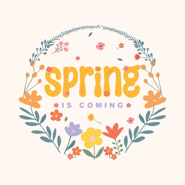 Colorful Spring Lettering with Floral Wreath Background