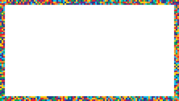 Vector colorful squares pixels frame in seven rainbow colors