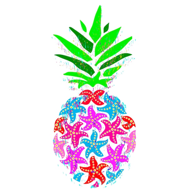 Colorful starfish pineapple. Marine theme illustration for tshirt design greeting card invitation