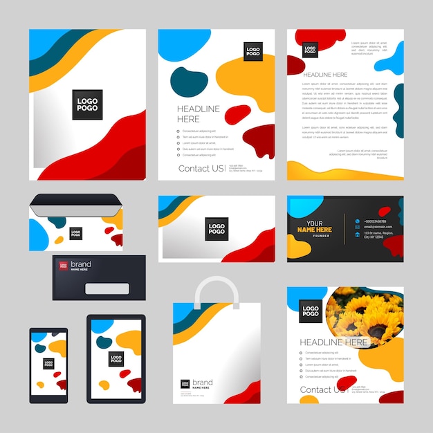 colorful stationery template design in a flat style