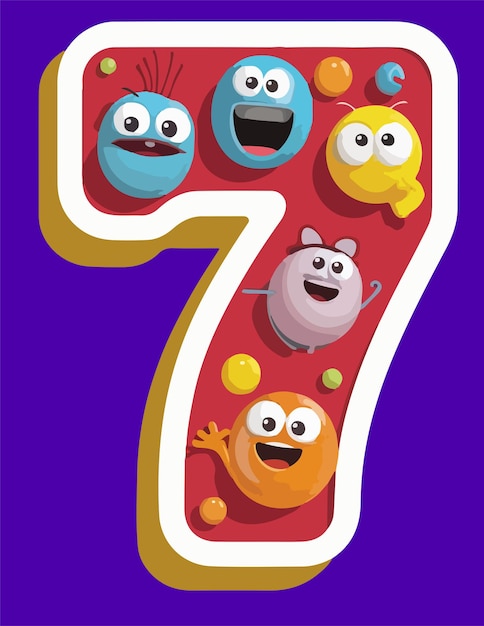 a colorful sticker of number 7