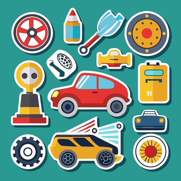 Colorful sticker set of cars and car parts for kids