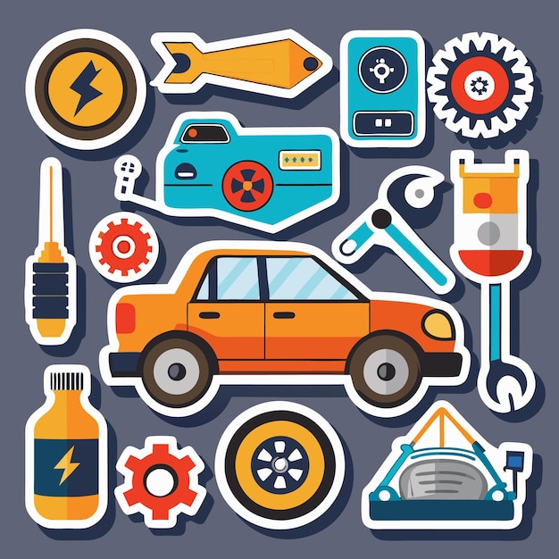 Vector colorful sticker set for mechanic or car repair shop