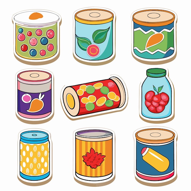 Colorful Stickers of Canned Food and Jars