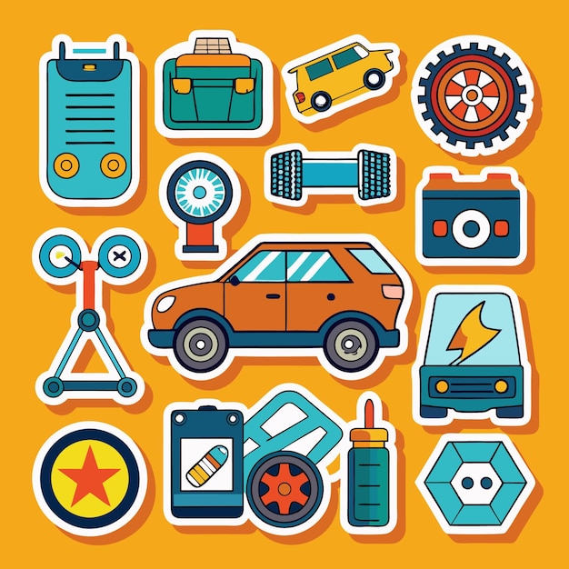 Vector colorful stickers of car parts automotive and accessories