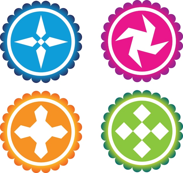 Colorful Stickers With Abstract Graphic Symbols Isolated On Transparent Background