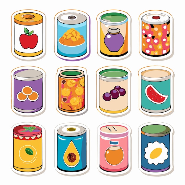 Colorful stickers with images of canned fruits