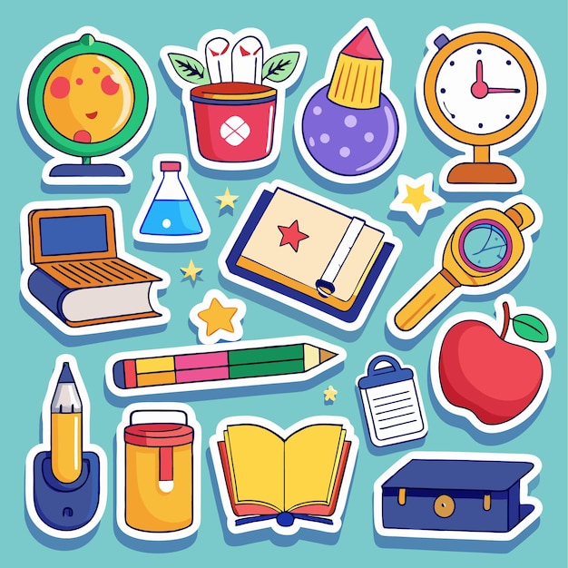 Vector colorful stickers with school supplies