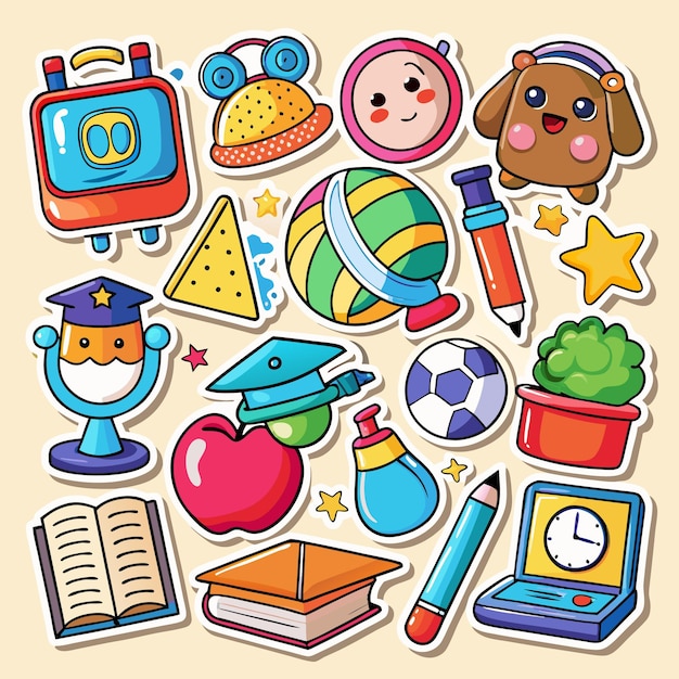 Vector colorful stickers with various school and learningrelated objects