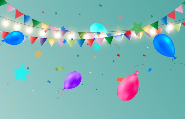 Vector colorful streamer with balloons template for congratulations