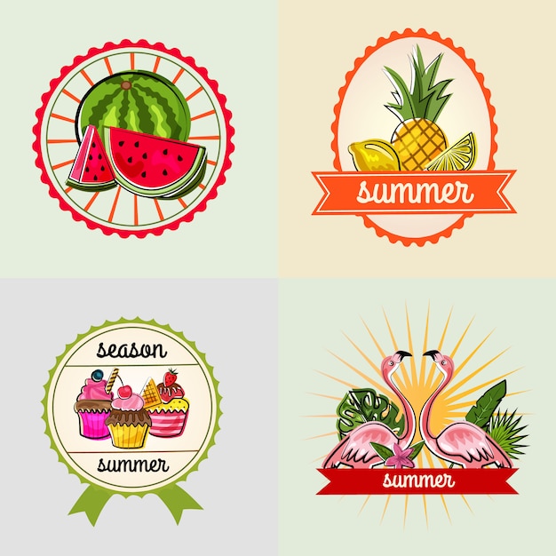 Colorful summer badges season doodle