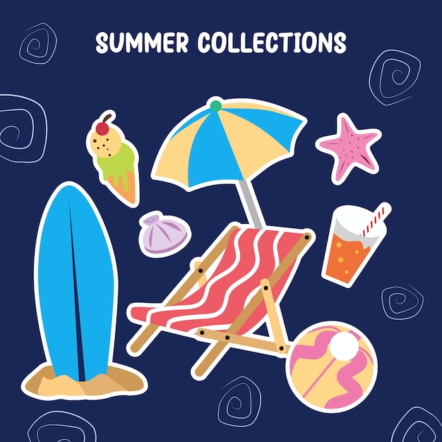 colorful summer icons collection stickers