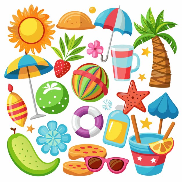 Vector colorful summer icons on a white background