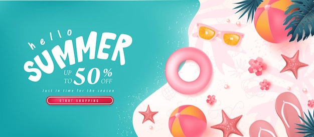 Colorful Summer sale beach vibes background layout banner design