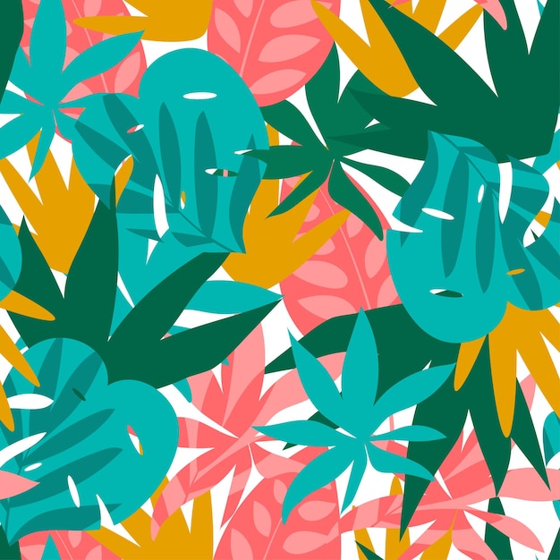 Colorful summer seamless pattern Creative abstract pattern with tropical plants