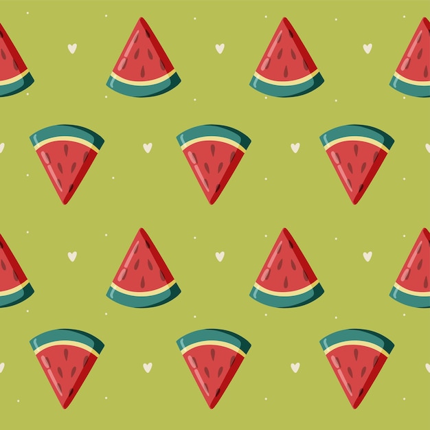 Vector colorful summer seamless pattern with cute hand watermelon