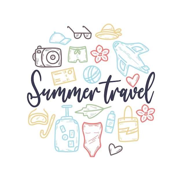 Colorful summer travel postcard design template