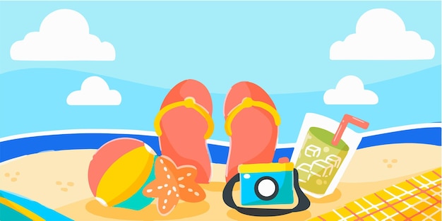 Vector colorful summer vacation banner doodle illustration