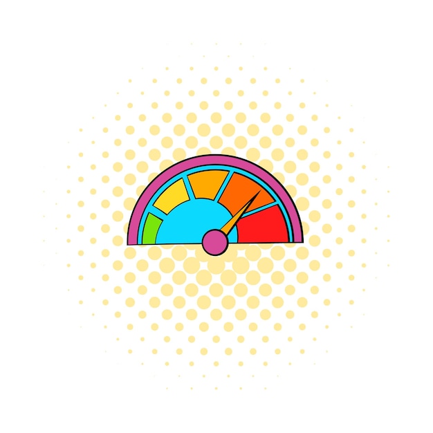 Colorful tachometer icon in comics style on a white background