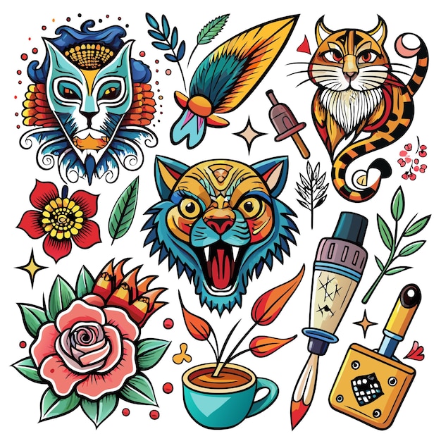 Vector colorful tattoo design elements