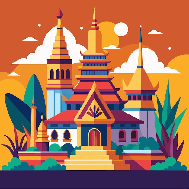 Colorful Temples in Thailand Illustration