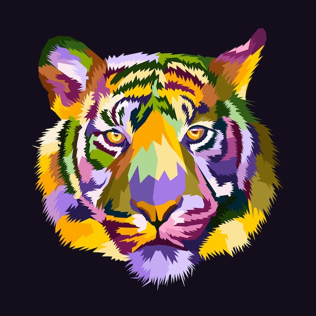 colorful tiger face pop art portrait isolated decoration