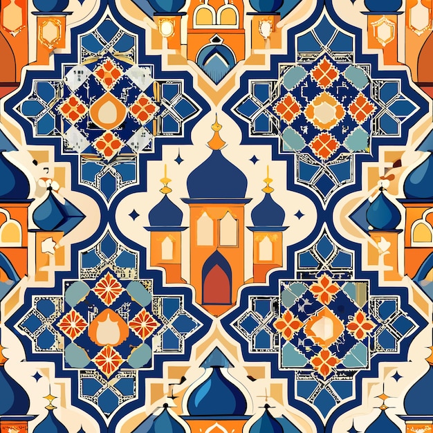 Vector a colorful tile pattern with a blue and orange design