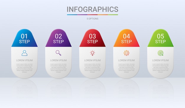 Colorful timeline infographic template with 5 steps on gray background, illustration