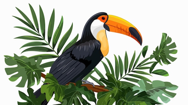 Vector colorful toucan bird with tropical palm leaves vector illustration